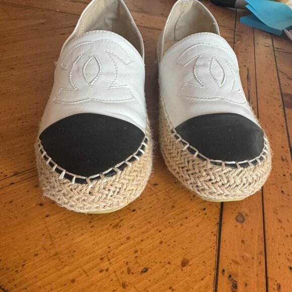 Cute Canvas White/Black Cap Toe Espadrille Slip -On Flats Sz 8 #05 - Picture 4 of 10